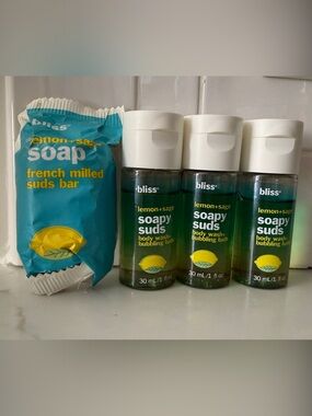 Bliss Lemon+Sage Soapy Suds Travel & Trio Wrapped Soap Sample size body wash
